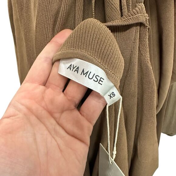 New Aya Muse Edo Halterneck Draped Maxi Dress XS Medium Brown - Picture 7 of 9